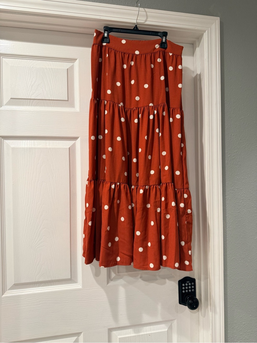 LC Lauren Conrad Rust Polka Dot Tiered Maxi Skirt